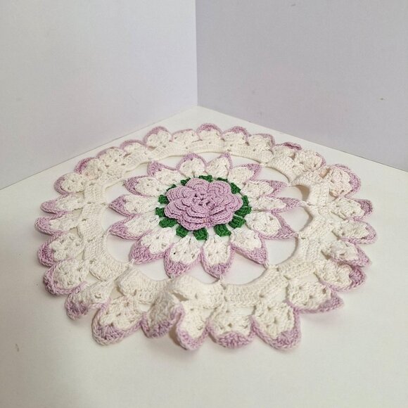 Hand Crocheted Lace Doily Flower Lavender White Green Purple Cotton 10 Inch - Picture 14 of 14
